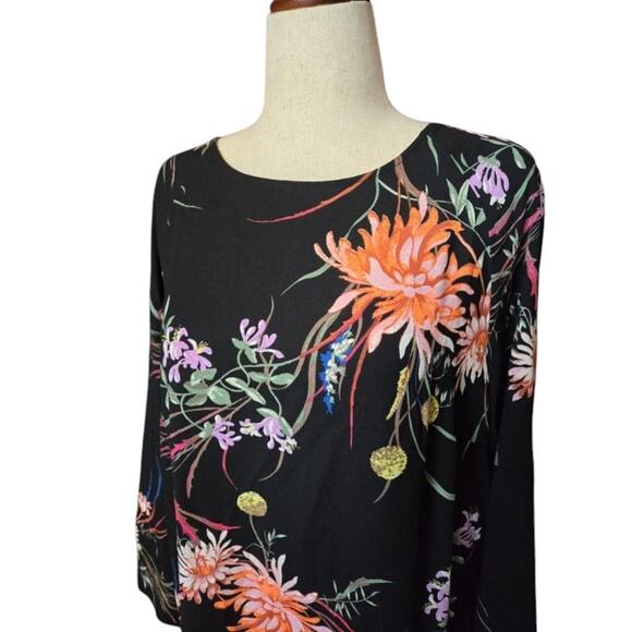 H&M Black Floral Wide-Sleeved‎ Dress Size small colorful bright - Picture 2 of 7